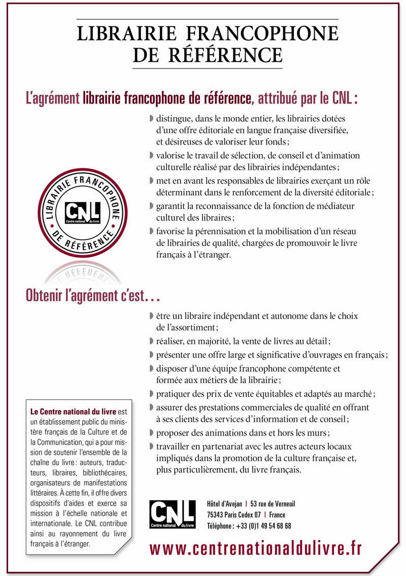 agrément librairie francophone de référence