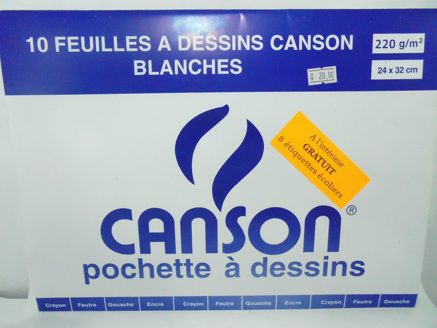 Papier à dessin Canson  - 24 x 32 - Blanc - 220g - 10 feuilles