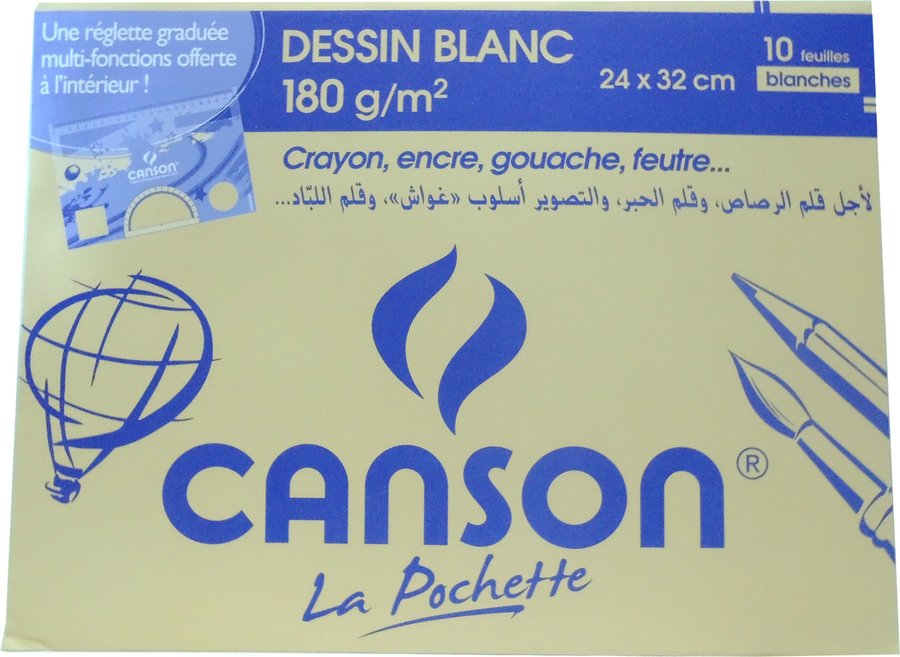 Papier à dessin Canson  - Blanc - 180g - 24 x 32 - 10 feuilles