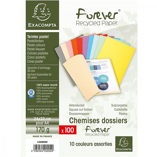 Paquet de 100 Chemises Cartonnées Assorties A4 Forever