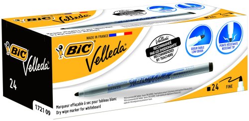 Boite de Feutre effaçable fin Bic Velleda Pour Ardoise Noir paquet de 24