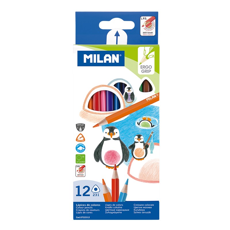 12 Crayons de couleur  - forme triangulaire - Pointe Moyen -
