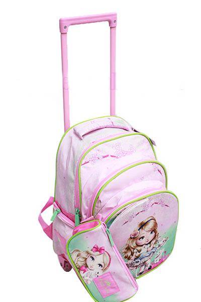 Cartable à Roulette avec trousse Rose