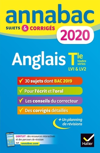 Annales Annabac 2020 Anglais Tle toutes séries LV1 et LV2: sujets et corrigés du bac Terminale toutes séries