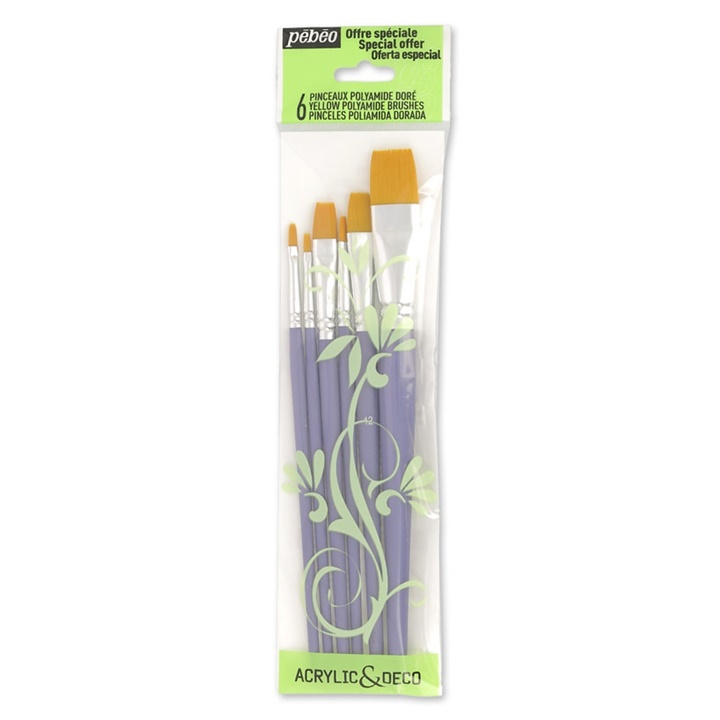 Pochette Pinceaux Manches de 6 Courts Assortis Polyamide Doré Plat