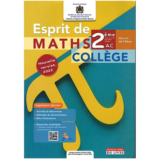 Esprit de Maths 2ème année collège - Manuel