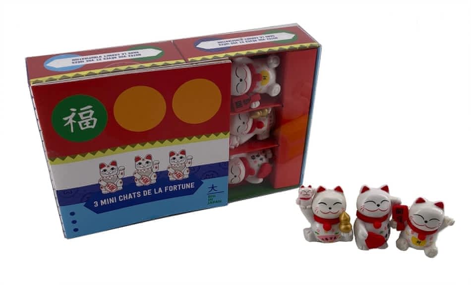 Coffret 3 mini chats de la fortune  - Bonheur, amour, argent. Avec 3 statuettes