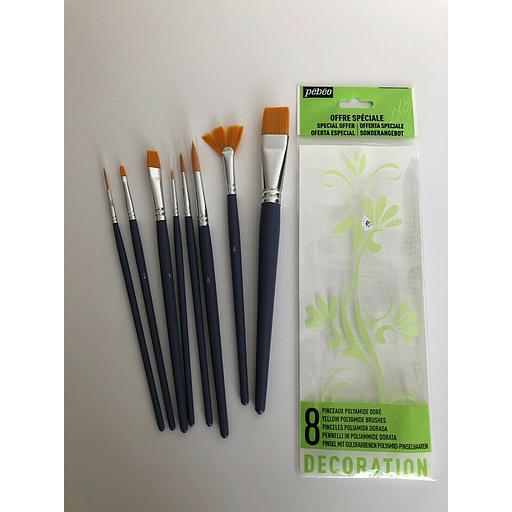 Pochette 8 pinceaux assortis en polyamide doré