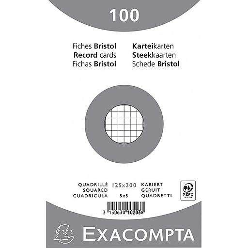 100 Fiches Bristol Blanche Petits Carreaux 125x200mm 10203E