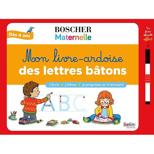Mon livre-ardoise des lettres bâtons  - Avec 1 feutre effaçable et 1 toise
