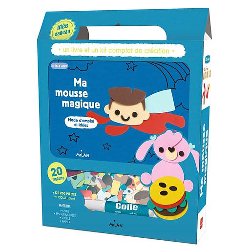 Ma mousse magique  - Avec 1 livre, 243 formes prédécoupées en papier mousse, 1 tube de colle, 20 feuilles de papier