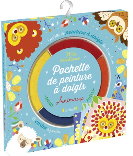 Pochette de peinture à doigts animaux  - Avec 6 cartes à peindre et une palette de 4 couleurs