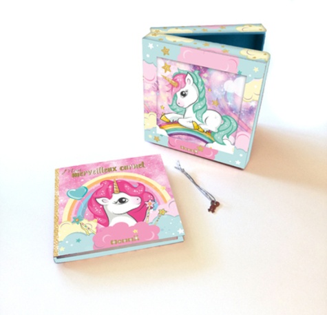 Licorne, Mon coffret secret  - Une jolie boîte avec miroir et un carnet d'amitié avec cadenas + 2 clefs