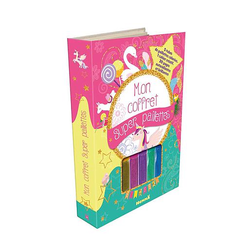 Mon coffret super paillettes  - Avec 5 tubes de paillettes colorées, 1 cahier créatif, 20 pages autocollantes et brillantes