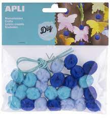 Sachet de 25 Pompoms Bleu + Cordon Elastique de 50cm Kids Rèf 14796