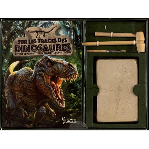 Coffret Sur les traces des dinosaures  - Avec un guide complet sur les dinosaures, un squelette de diplodocus à déterrer et à assembler et des outils de fouilles archéologiques (un marteau, un burin et un pinceau)