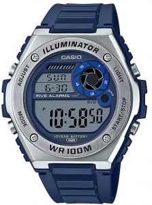 Montre Casio pour homme MWD-100H-2AVDF Bracelet en résine numérique bleu et argent