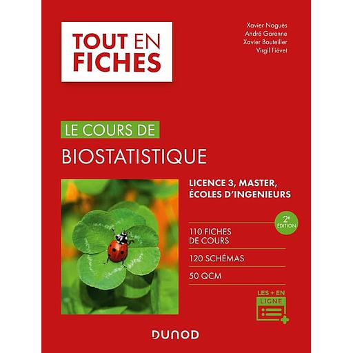 Le cours de biostatistique Licence 3/Master/Ecole d'ingénieurs  - 110 fiches de cours, 120 schémas, 50 QCM