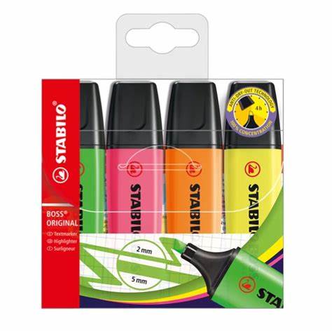 4 marqueurs fluorescents Stabilo Boss
