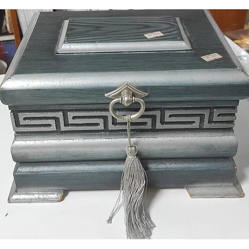 علبة القرآن الكريم خشب فيروزي مع مصحف بغلاف فضي