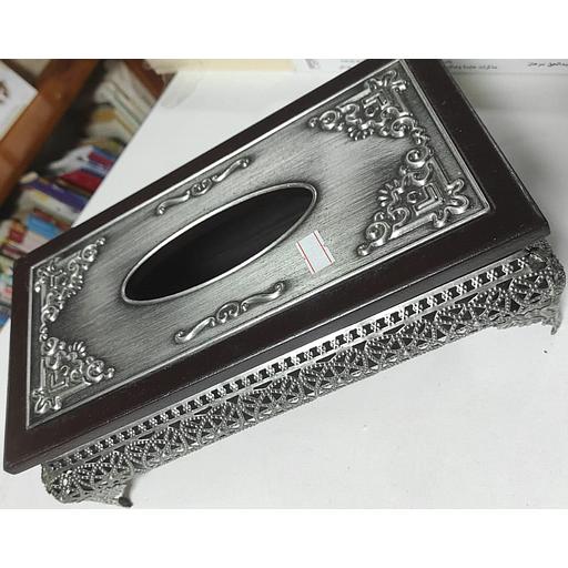 علبة المناديل الورقية خشب مرصعة بالفضة