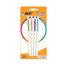 Stylo-bille Cristal Up pointe moyenne couleurs fantaisies x4 - BIC
