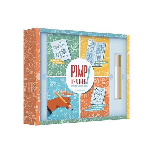 Pimp tes vitres !  - Décorations au feutre. Coffret avec 300 motifs à décalquer, 2 feutres effaçables spécial vitres, 4 planches de pochoirs et 4 grands décors