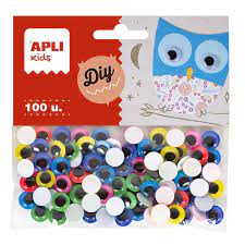 Sachet de 100 Yeux Mobiles Avales Adhésives D/S 10MM Couleur Kids