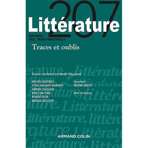 Littérature N° 207, septembre 2022 - Traces et oublis