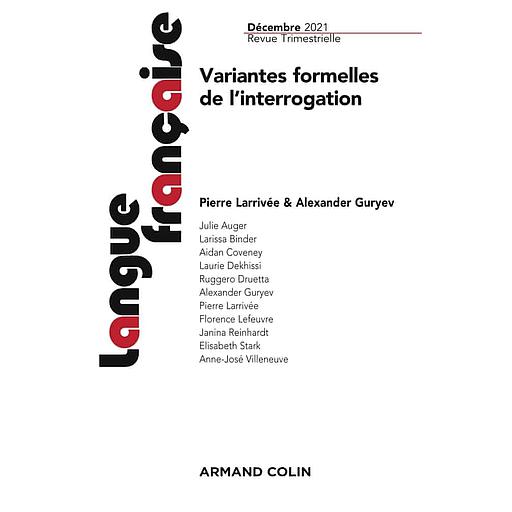 Langue française N° 212, décembre 2021 - Variantes formelles de l'interrogation
