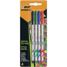 Stylos Feutres Pointe Moyenne (0,8 mm) - Couleurs Assorties, Blister de 4