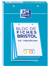 Bloc de Fiches Bristol 2.0 A5 Petits Carreaux 5mm 30 Fiches Collées Bords Bleu