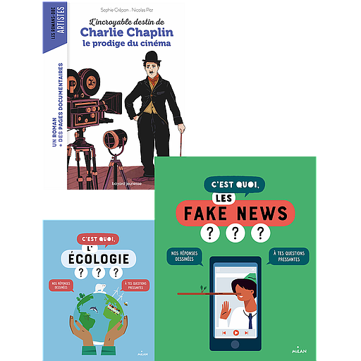 Pack Lecture suivie Nénuphar 6e (3 histoires: L'incroyable destin de Charlie Chaplin, C'est quoi l'écologie? C'est quoi les Fake News?)
