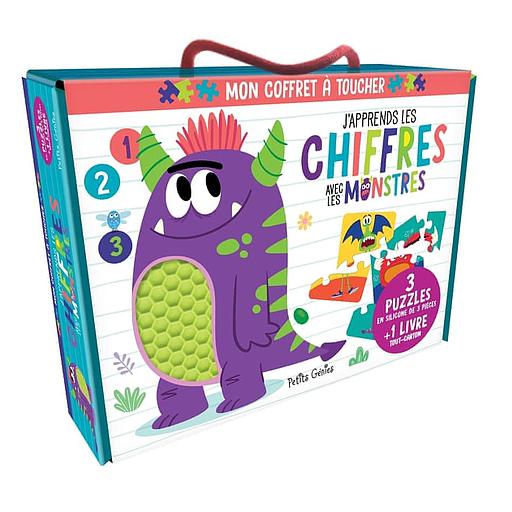 J'apprends les chiffres avec les monstres - Coffret avec 3 puzzles en silicone de 3 pièces et 1 livre tout-carton