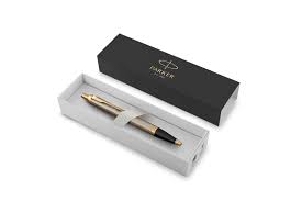 Stylo bille, métal brossé, recharge bleue pointe moyenne, Coffret cadeau