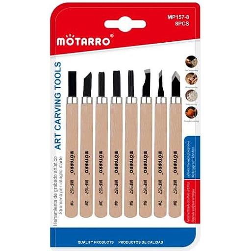 Outil de sculpture artistique avec manche en bois Motarro, 8 pièces
