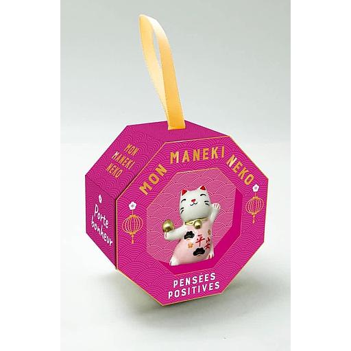 Mon maneki-neko porte-bonheur Pensées positives - Coffret avec 1 chat porte-bonheur en céramique et son pochon