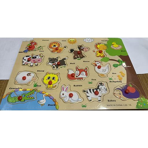 Wooden puzzle with animal names