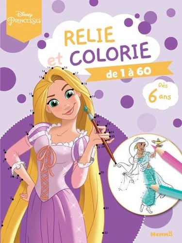 Relie et colorie de 1 à 60 Disney Princesses