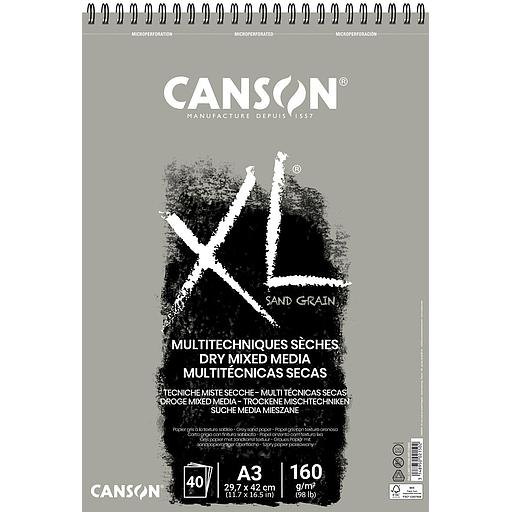 Bloc de Papier Canson XL Sand Grain Spiral Pad 160G Grey 40 Feuille A3 Grey