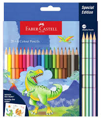 Crayons de couleur Dinosaure, 20 + 4 Couleurs Métalliques