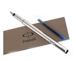 Stylo plume vector acier massif plume moyen + cartouche + ecrin