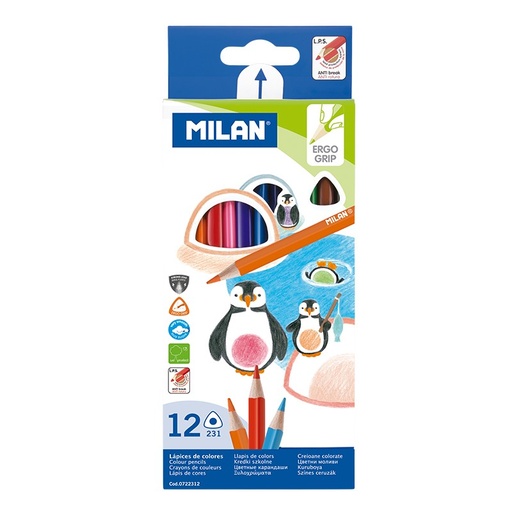 12 Crayons de couleur  - forme triangulaire - Pointe Moyen -