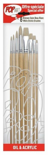 Pochette 4 Pinceaux Manches Longs Assortis Soies Beau Blanc