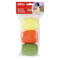 Sachet de 3 Pelotes Raphia 30M Fluo