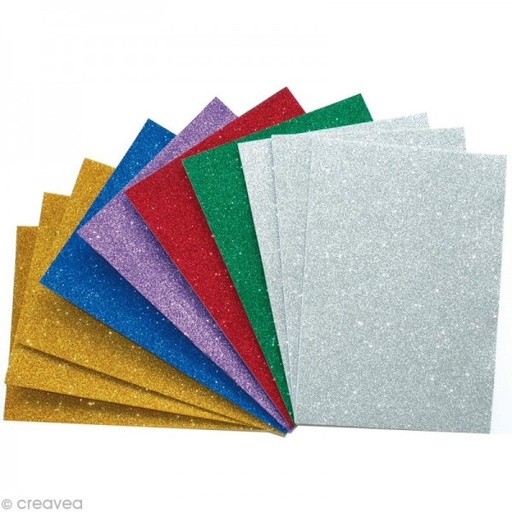 Pochette de 10 Couleurs A4 Papier Mousse Pailleté Adhésif