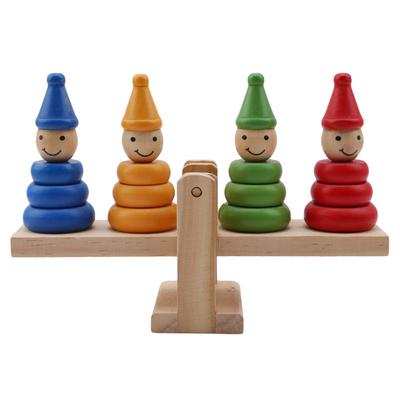 [Abc048] Clown balance لعبة تعليمية مونتيسوري خشبية ميزان على شكل مهرجين