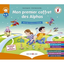 Mon premier coffret des Alphas  - J'entre dans la lecture en m'amusant. Contient : 1 livre, 28 figurines, 1 cahier d'activités, 1 guide pédagogique, l'accès au dessin animé, 1 poster