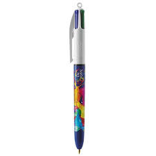 Stylo à bille 4 couleurs - décors hydro bleu