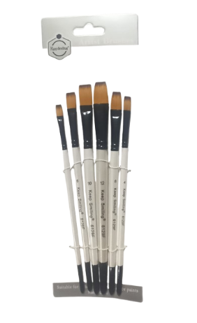 [A6129F] Set de 6 Pinceaux Plat manche noir et blanc nacré